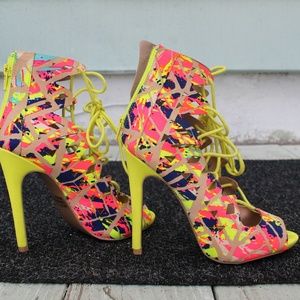 Multi-Colored Lace Up Heels